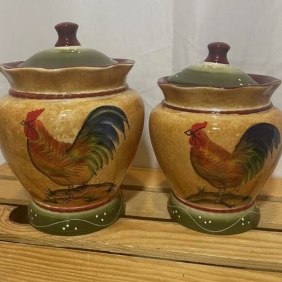 Rooster Farmhouse Hand Painted Canister Set of 2 - Picture 1 of 2